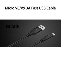 Micro V8V9 3A Fast Charge Metal Nylon Woven Aluminum USB Cable 3ft (Black)